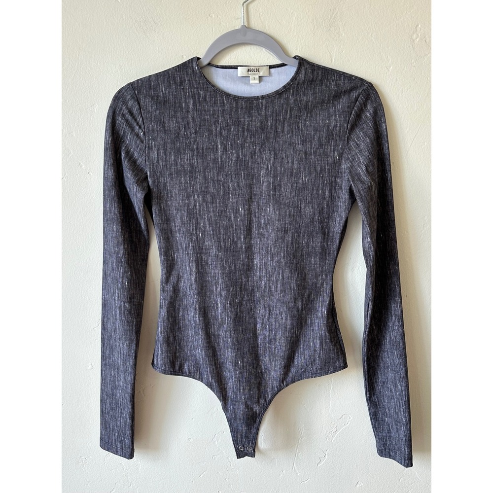 AGOLDE Aura Long Sleeve Bodysuit Dark Gray Heather Size Small